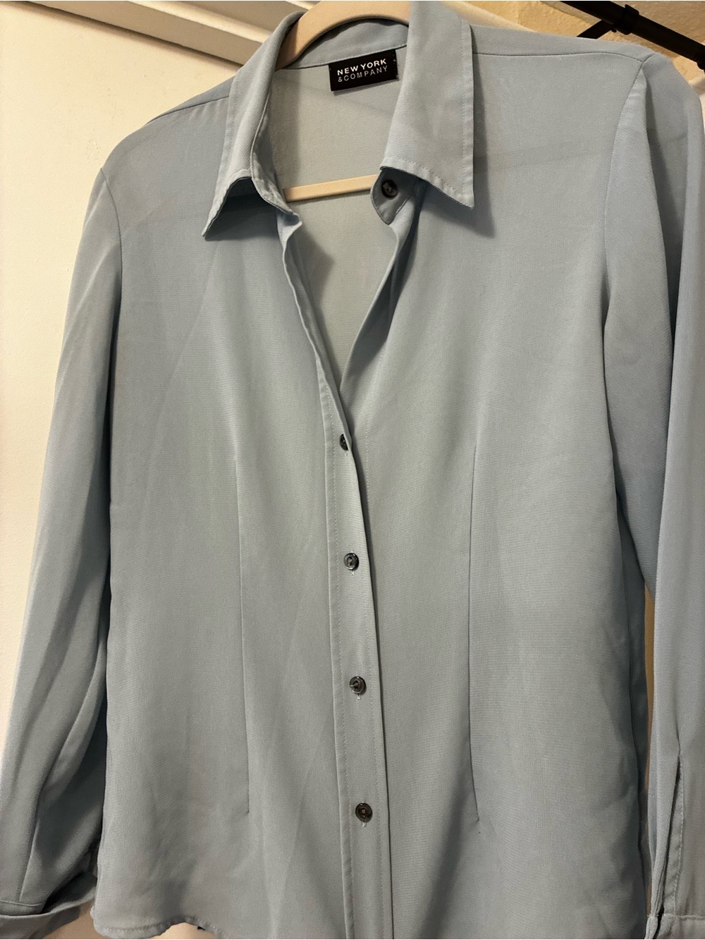 Sheer Lightweight Blue Grey Button Up Blouse Long Sleeve Adjustable Length - Picture 4 of 6